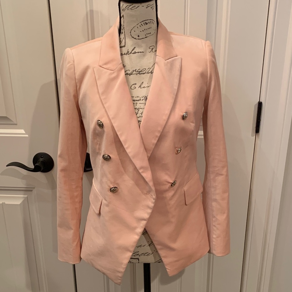 NWT White House Black Market Blush Velvet Holiday Double-Breasted Blazer 0 - Picture 11 of 11